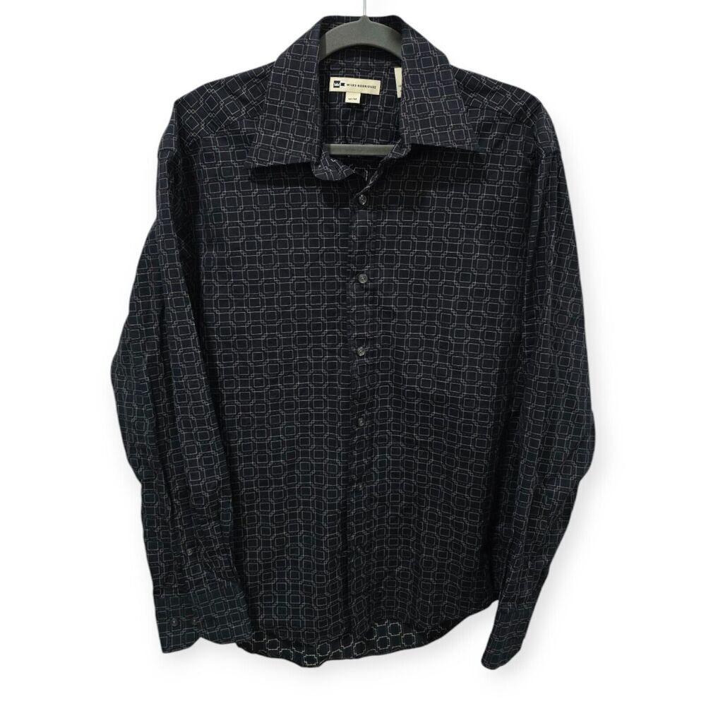Wilke Rodriguez Dress Shirt Mens M Medium Navy Cotton Patterned Button Down